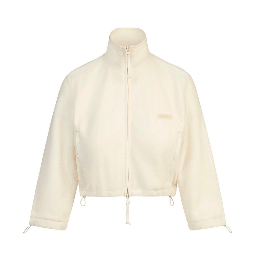 NWT SKIMS Fleece Lounge Shrunken Zip Up Jacket Ecru Small
